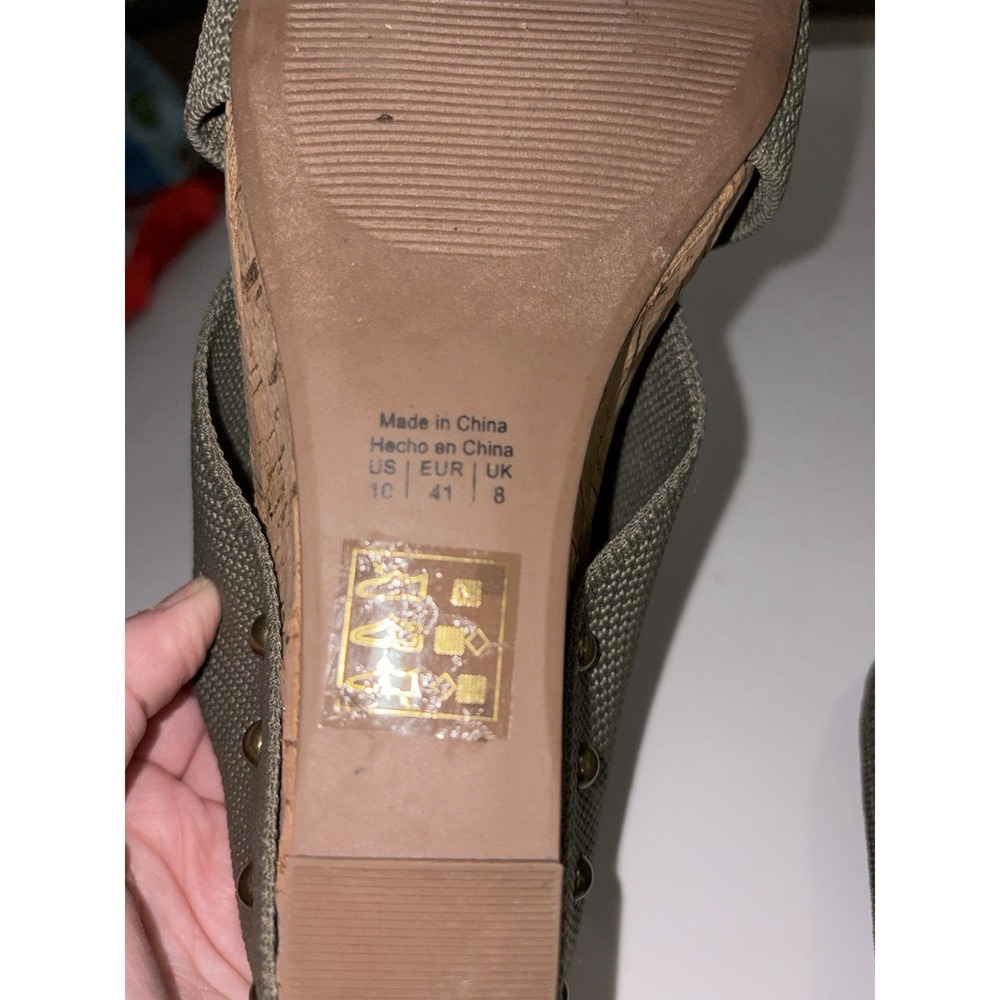41 Hawthorn Joyce Olive Green Stretch Knit Cork Wedge Sandals Mule Slide Size 10 - Picture 5 of 6